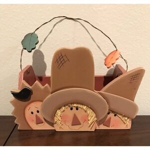 Scarecrow Wooden Basket Thanksgiving Halloween Table Decor Wire Handled‎